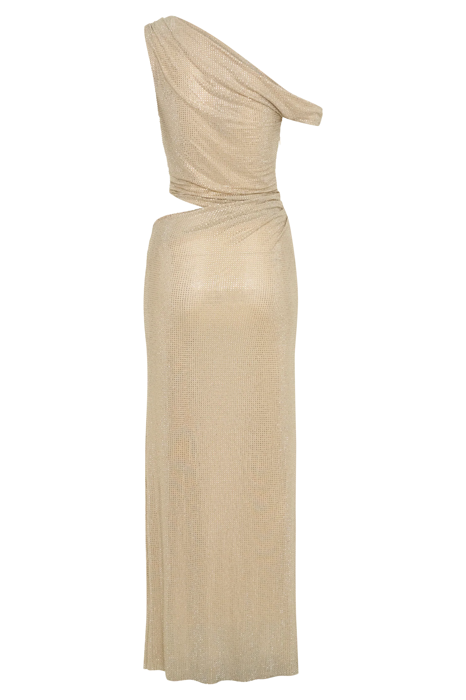 Kenny Diamante One Shoulder Maxi Dress Gold