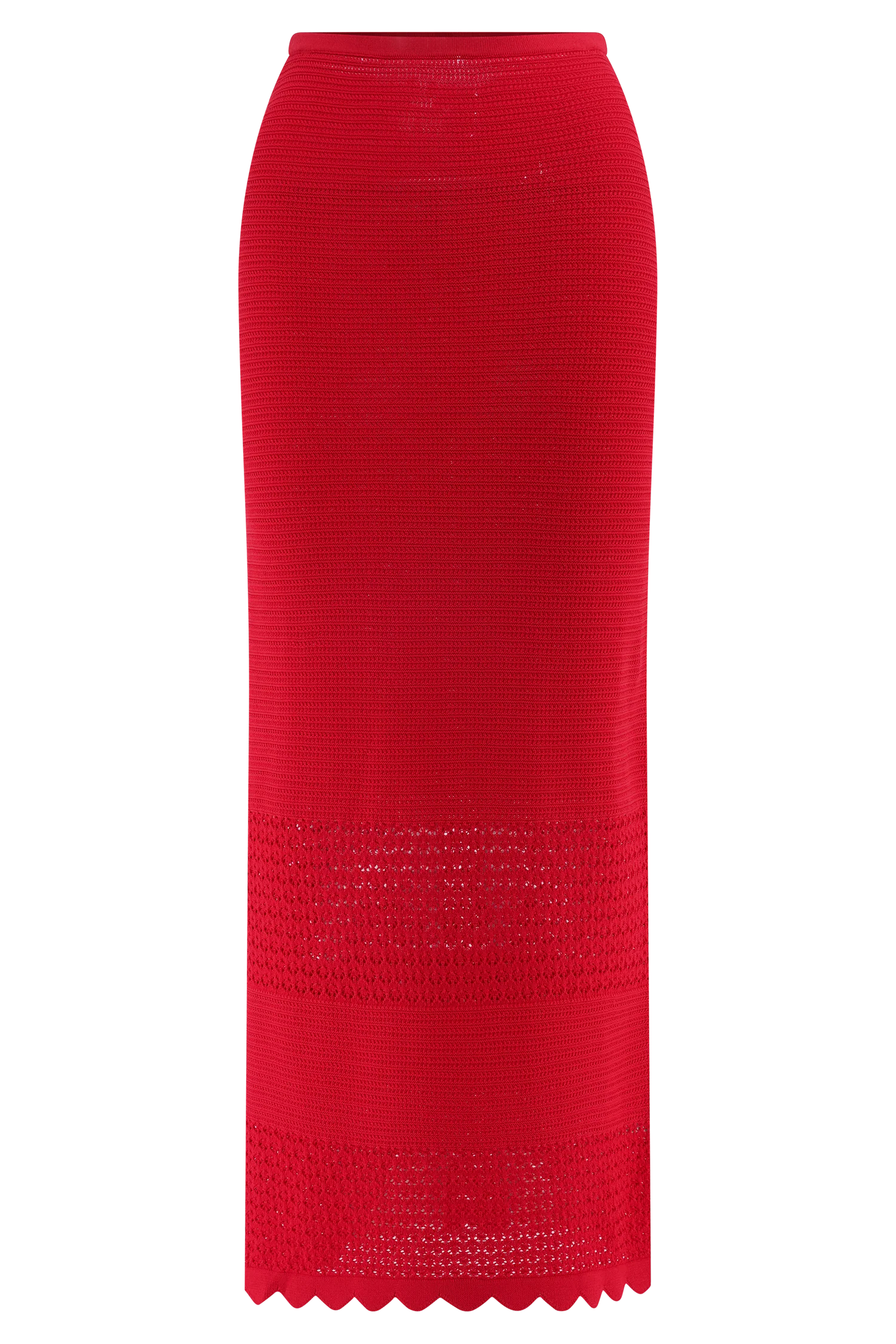 Madeline Scallop Knit Midi Skirt Red