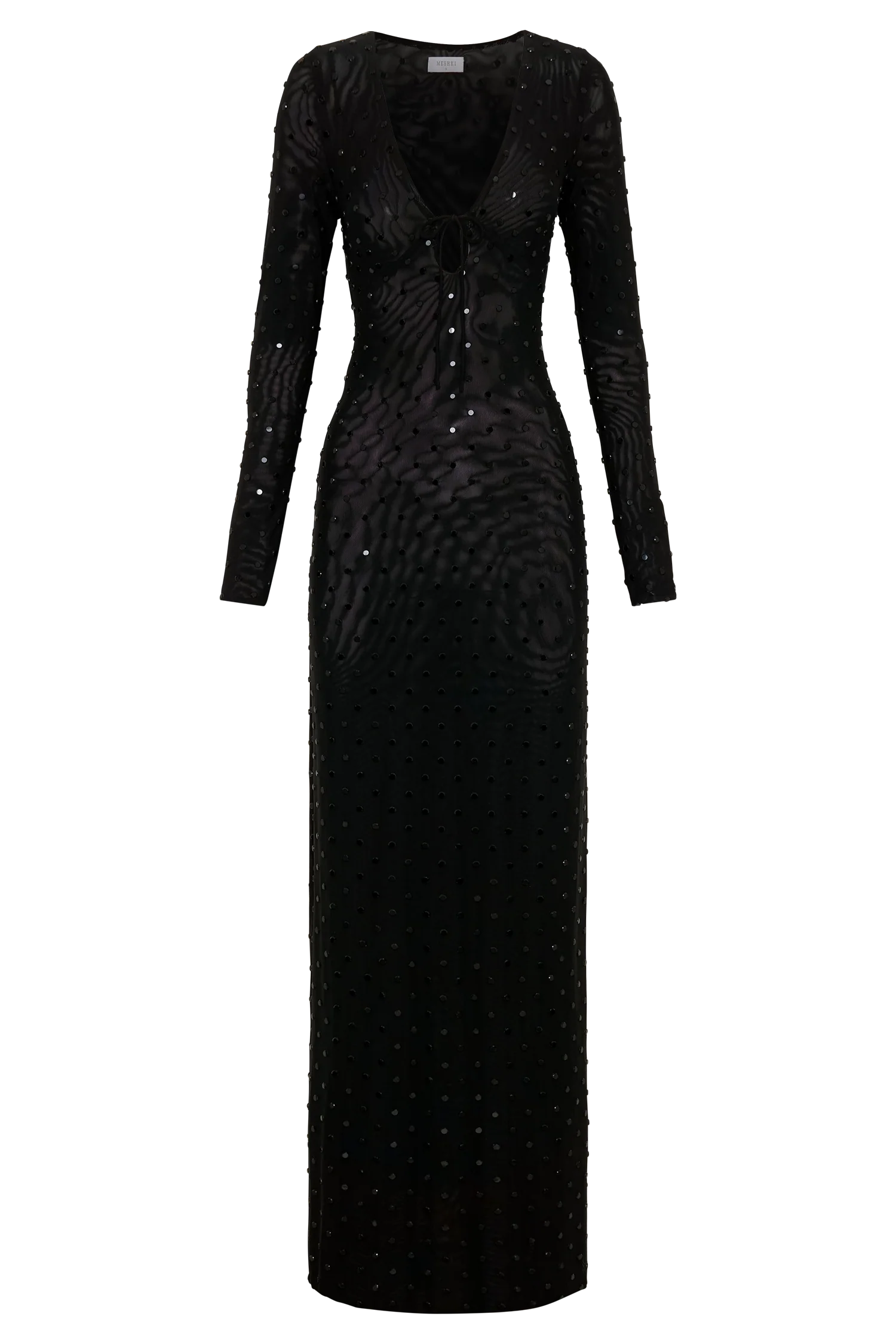 Acadia Diamante Long Sleeve Maxi Dress Black
