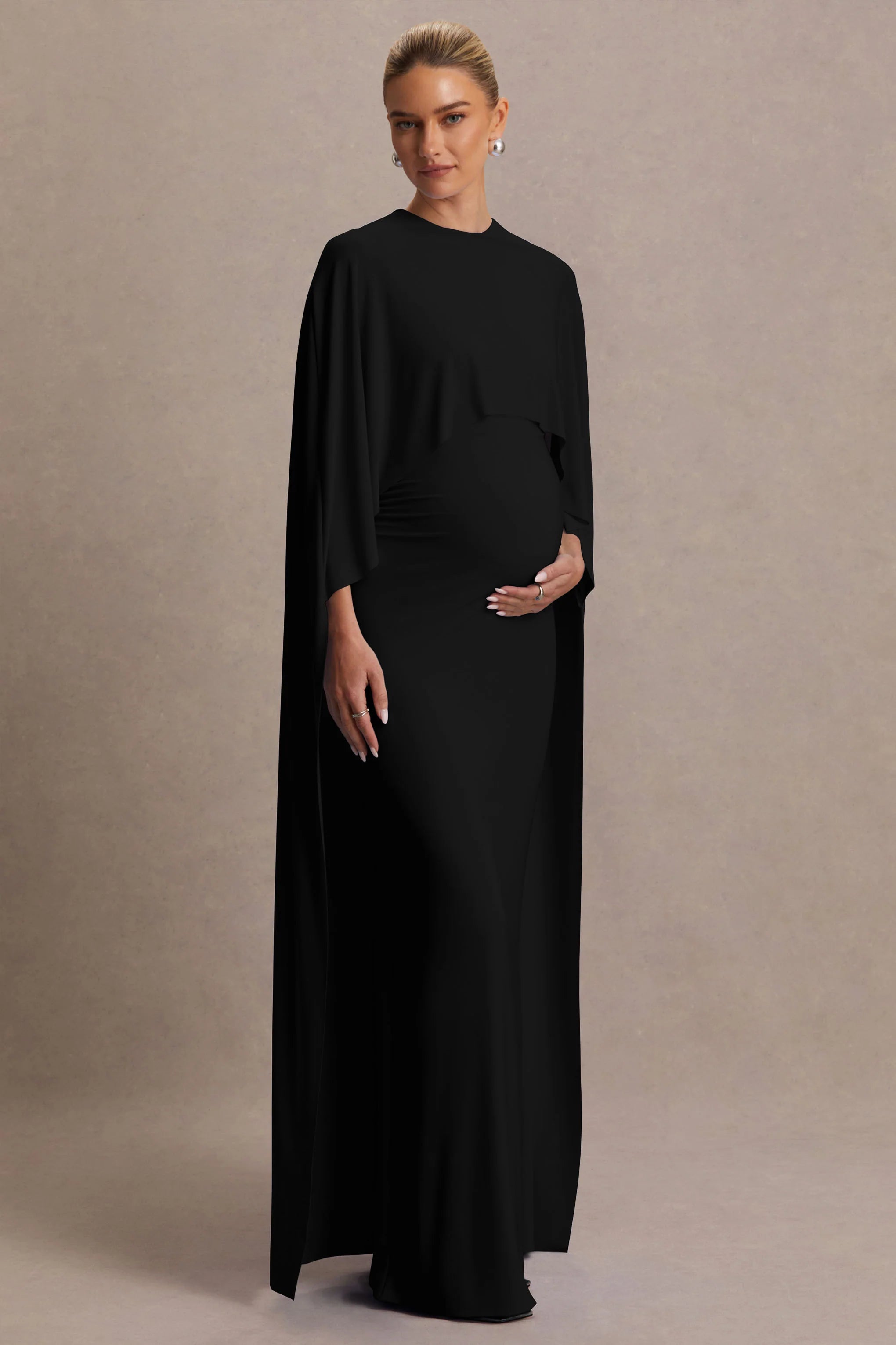 Padma Black Draped Maternity Maxi Dress With Cape Sleeves