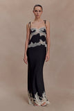 Nina Satin And Lace Maxi Skirt Black Ivory
