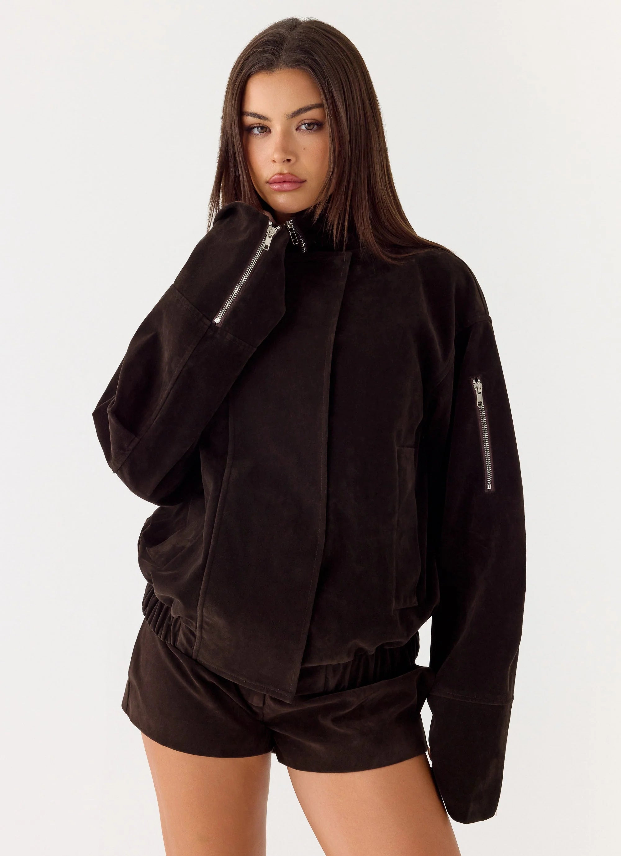 Marlow Faux Suede Jacket Chocolate