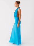 Dilemma Halter Maxi Dress Turquoise Blue