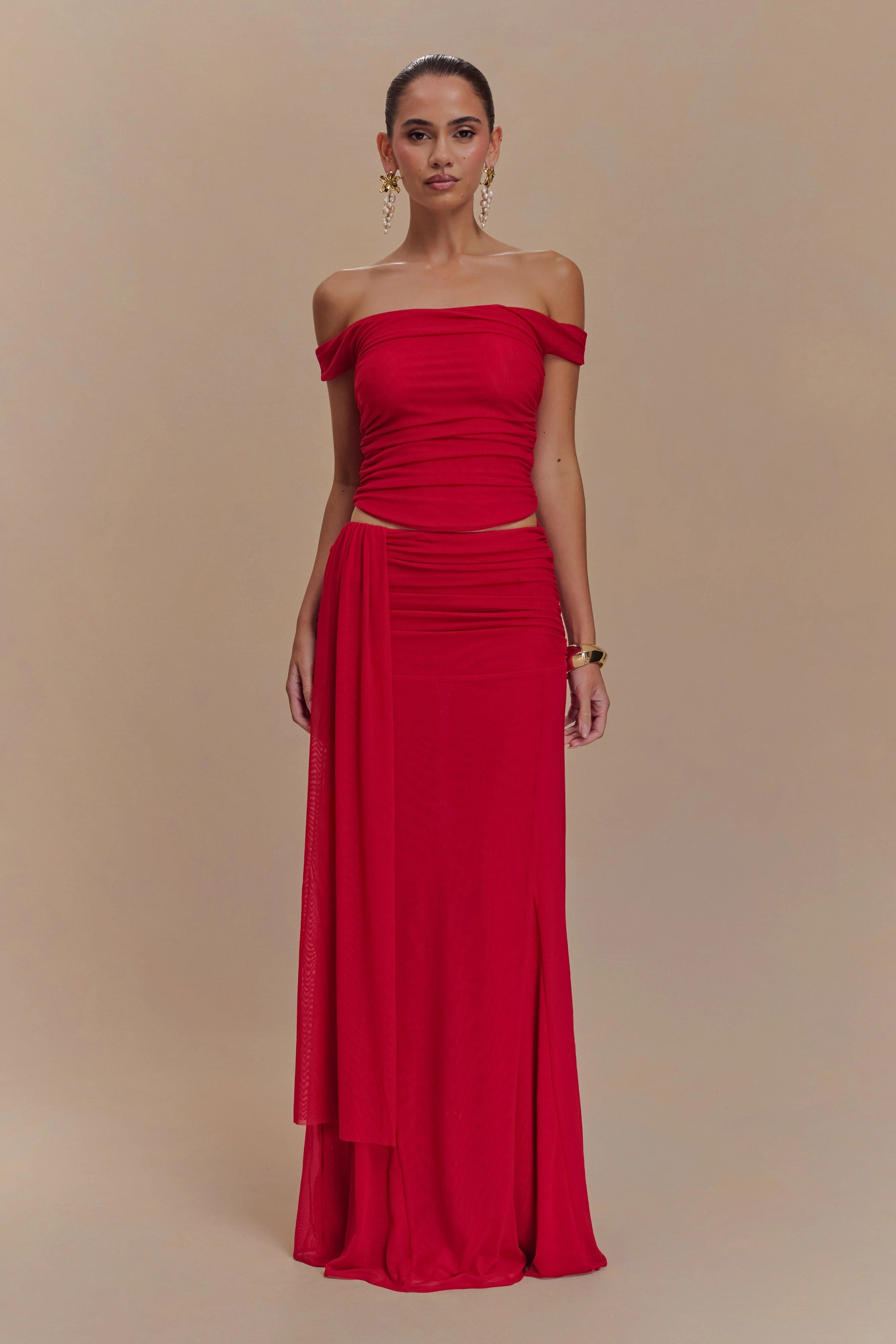 Arna Mesh Maxi Skirt Ruby