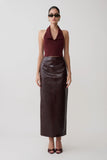 Thalia Croc Faux Leather Midi Skirt Merlot