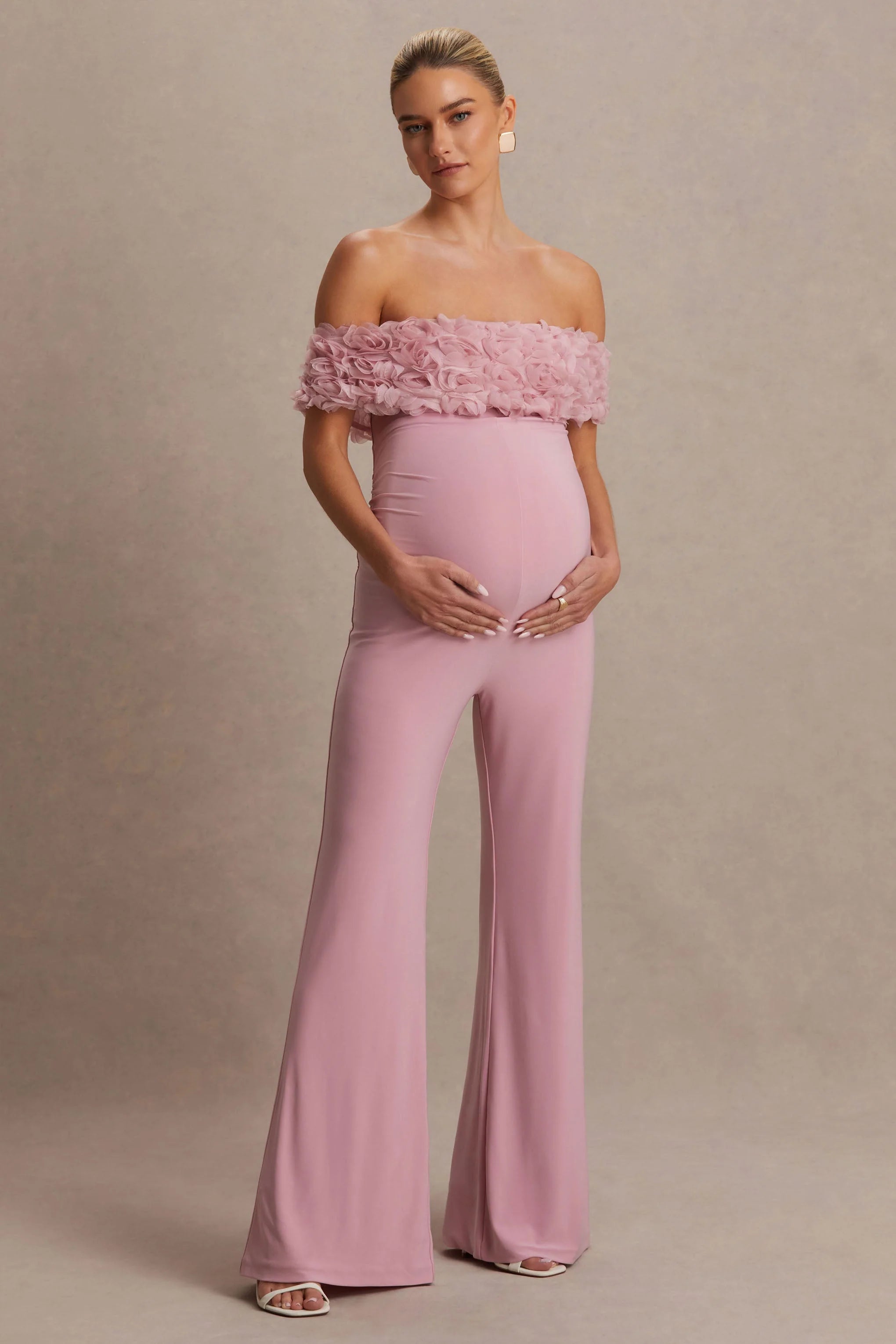 Sallow Pink Floral Bardot Maternity Jumpsuit