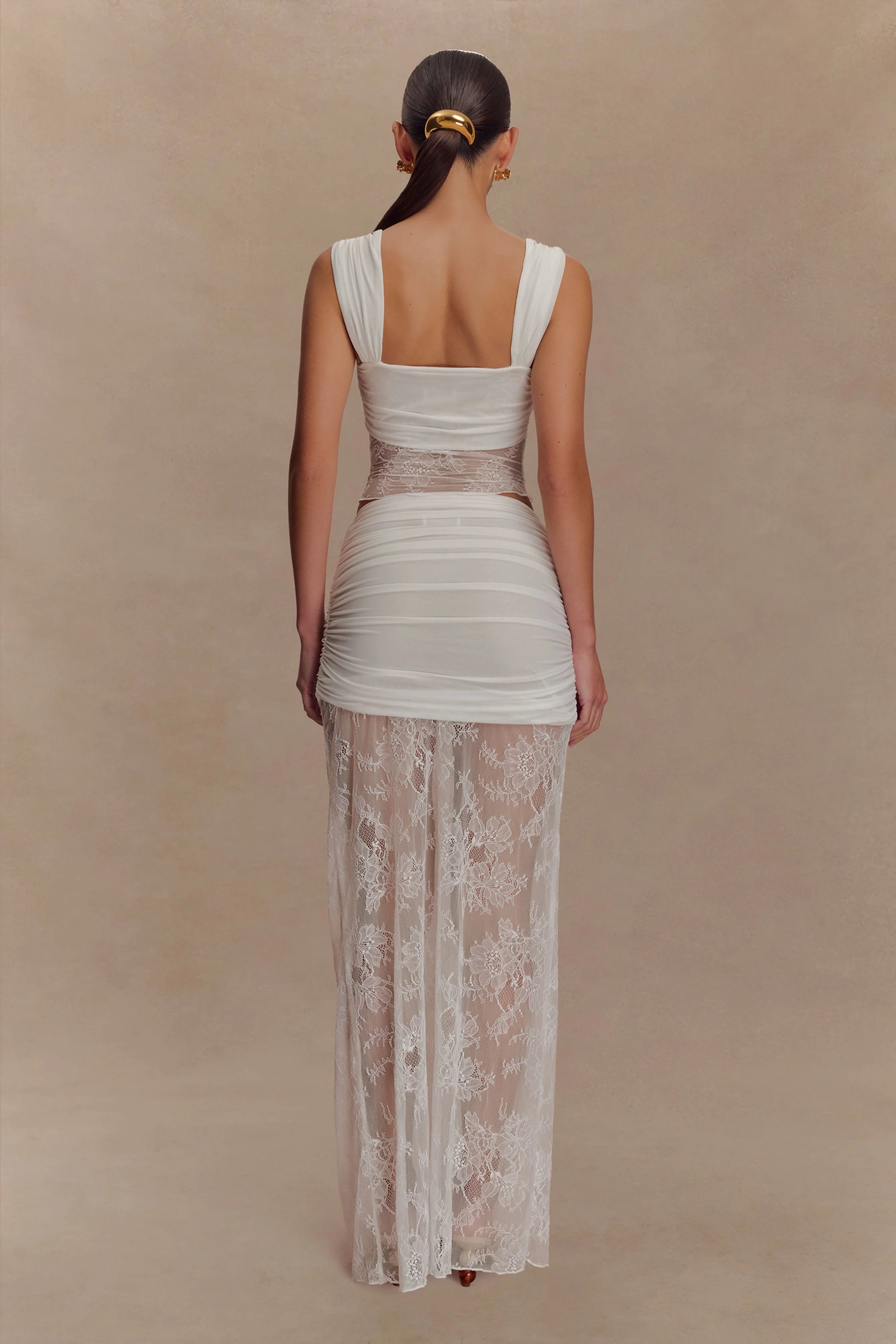 Guinevere Lace And Mesh Maxi Skirt Ivory
