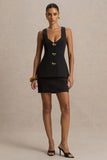 Angel Black Plunge Neck Tailored Mini Dress With Gold Detailing
