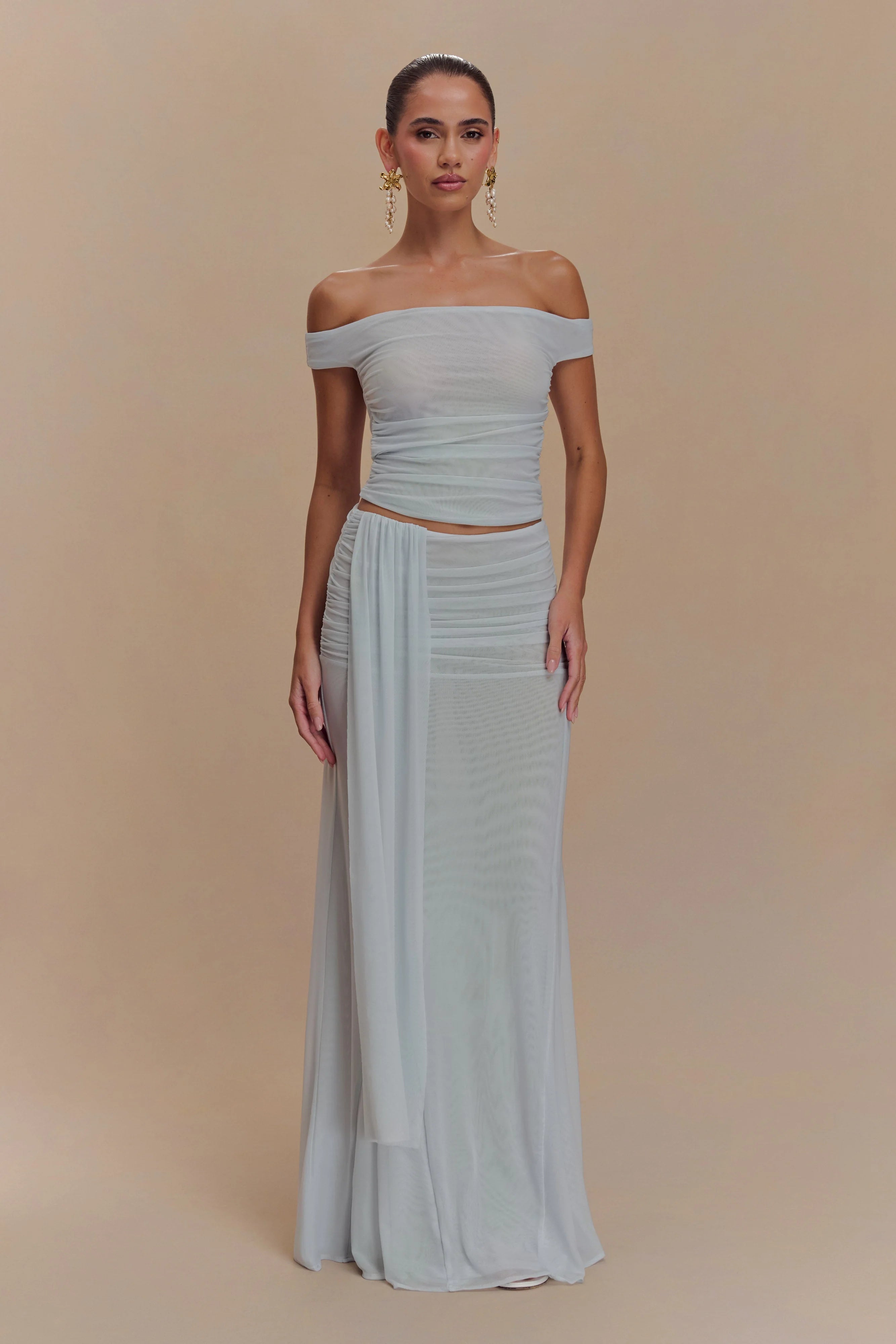 Arna Mesh Maxi Skirt Pale Blue