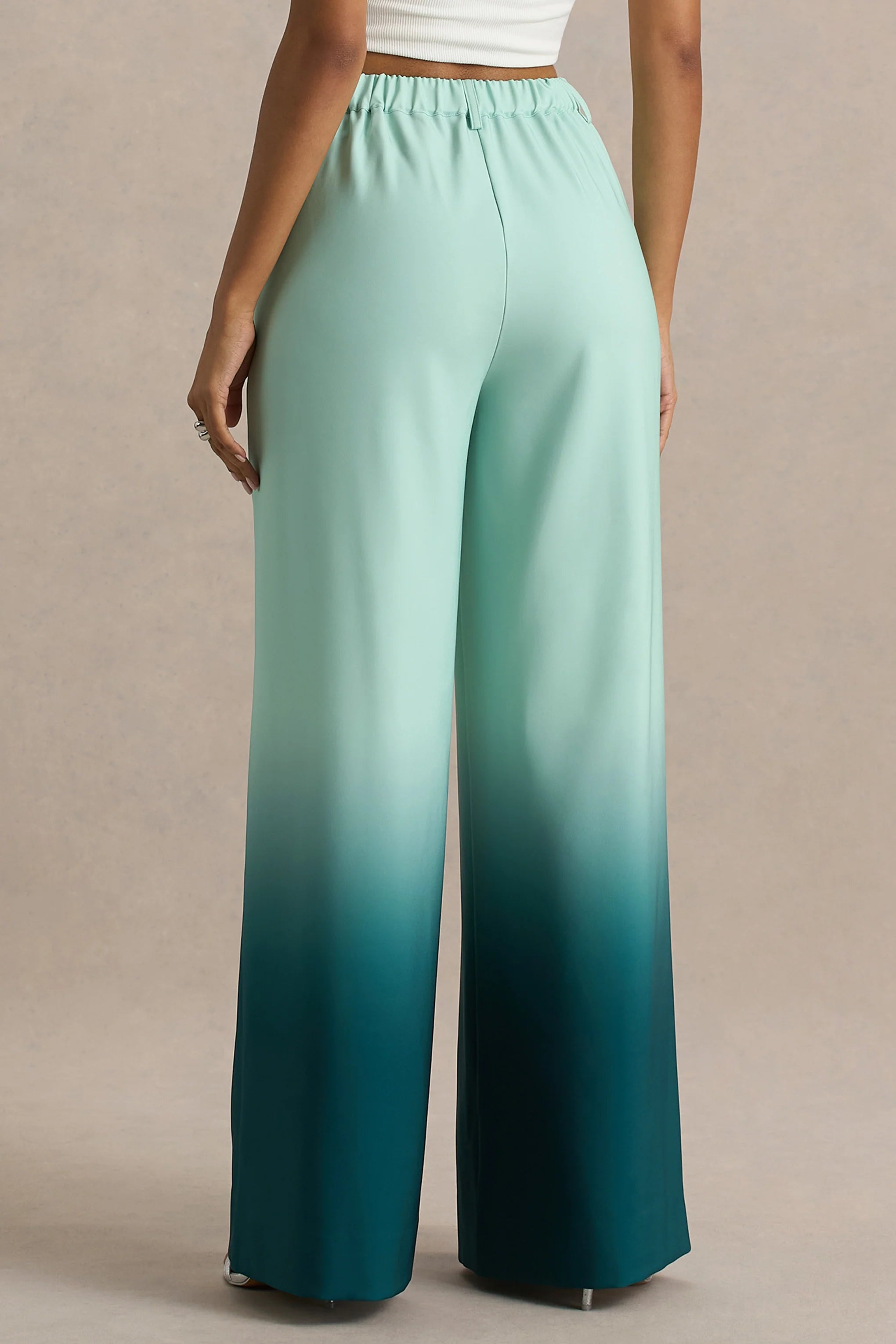 Safia Emerald Ombre Satin Wide Leg