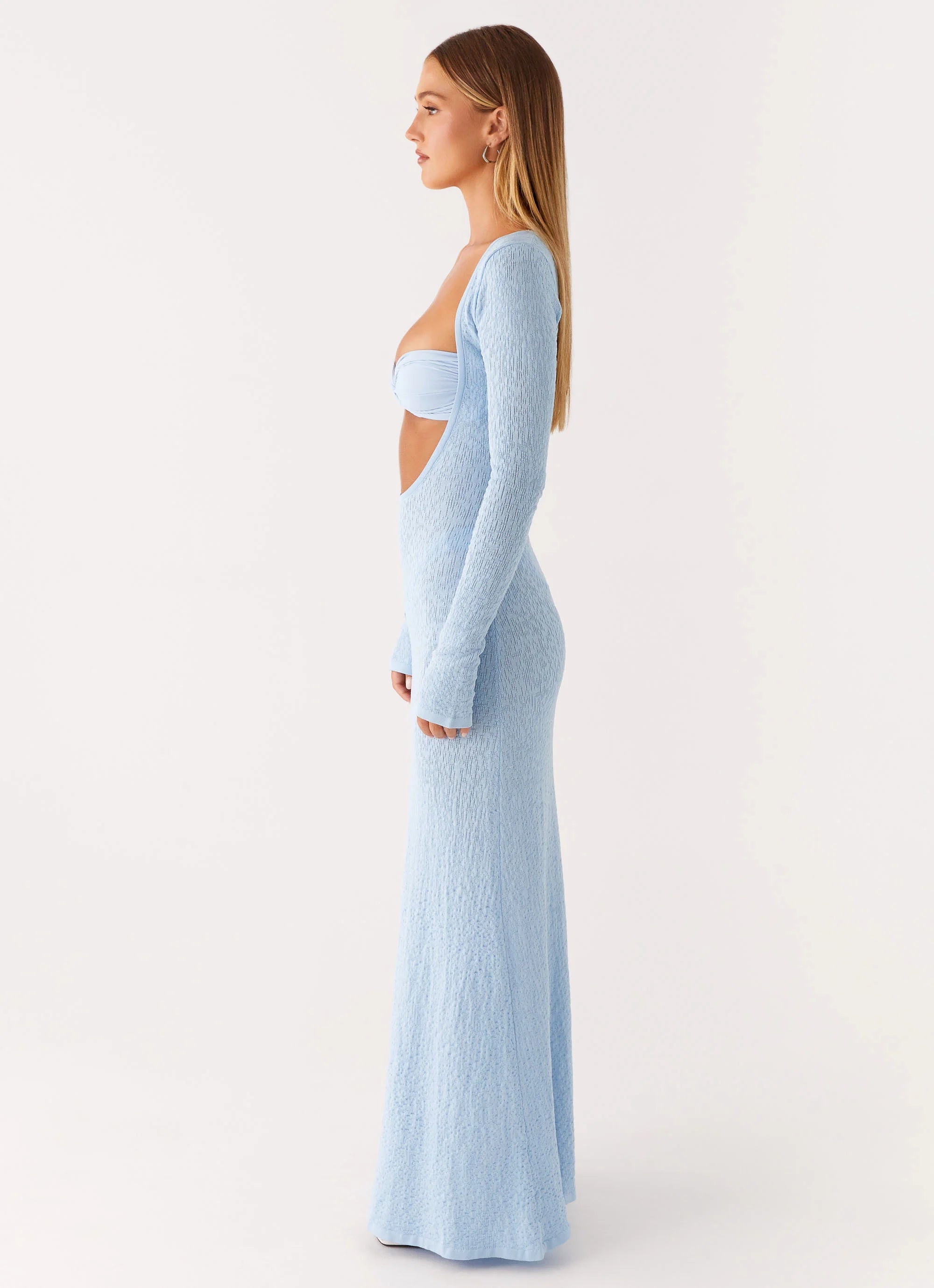 Carnation Long Sleeve Knit Maxi Dress Blue