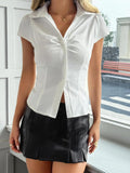 Women Button Down Shirt Y2k Short Sleeve Collared Fitted Blouse Tie Back Going Out Tops