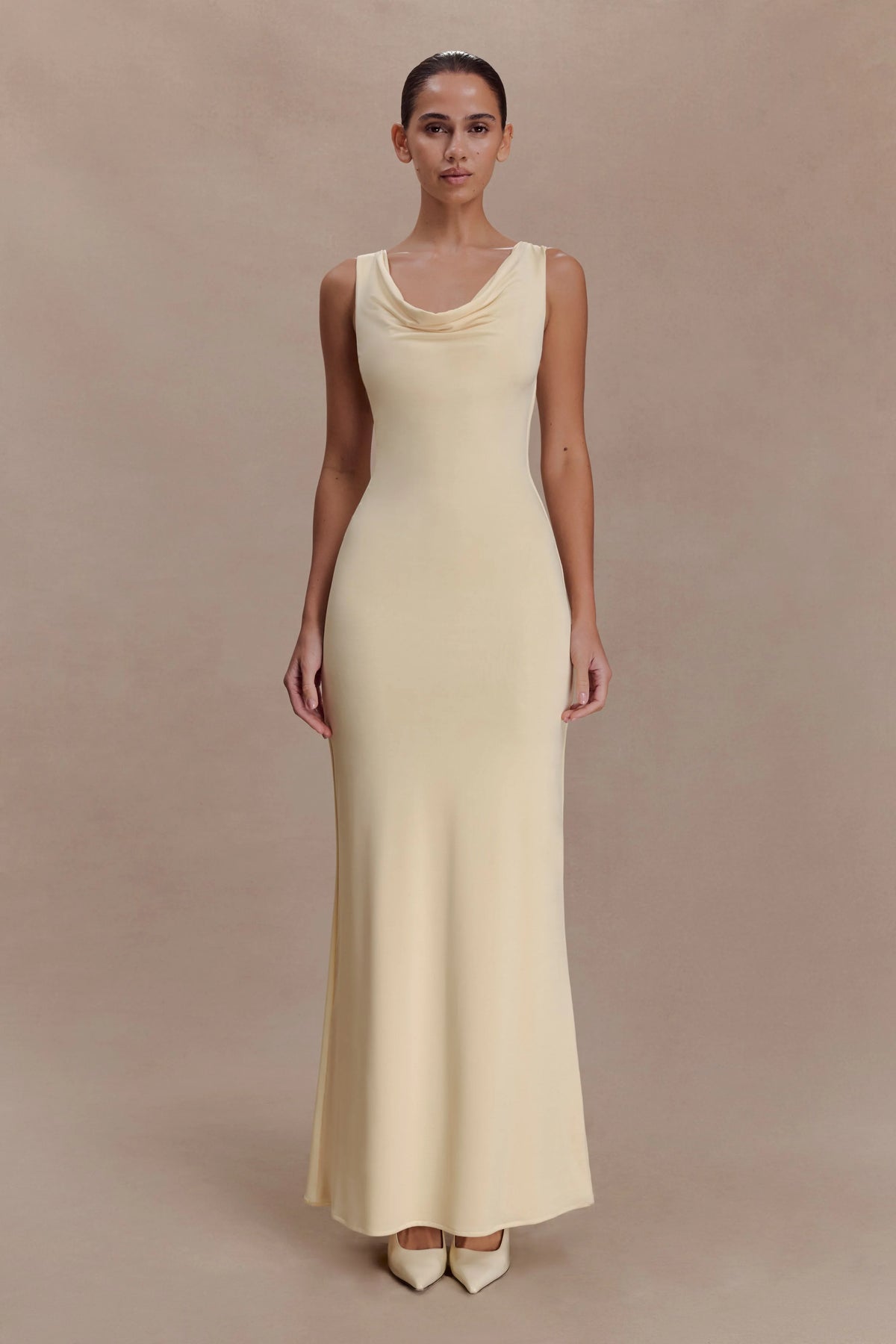 Marta Slinky Cowl Maxi Dress Lemon