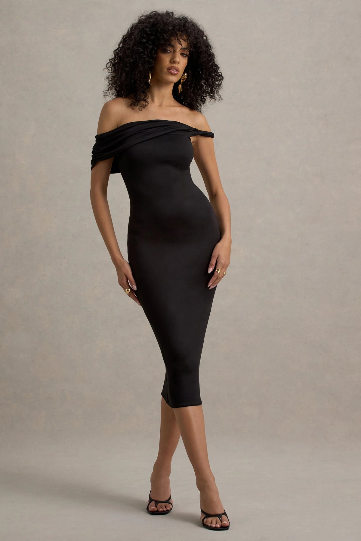 Skye Black Twisted Bardot Midi Dress
