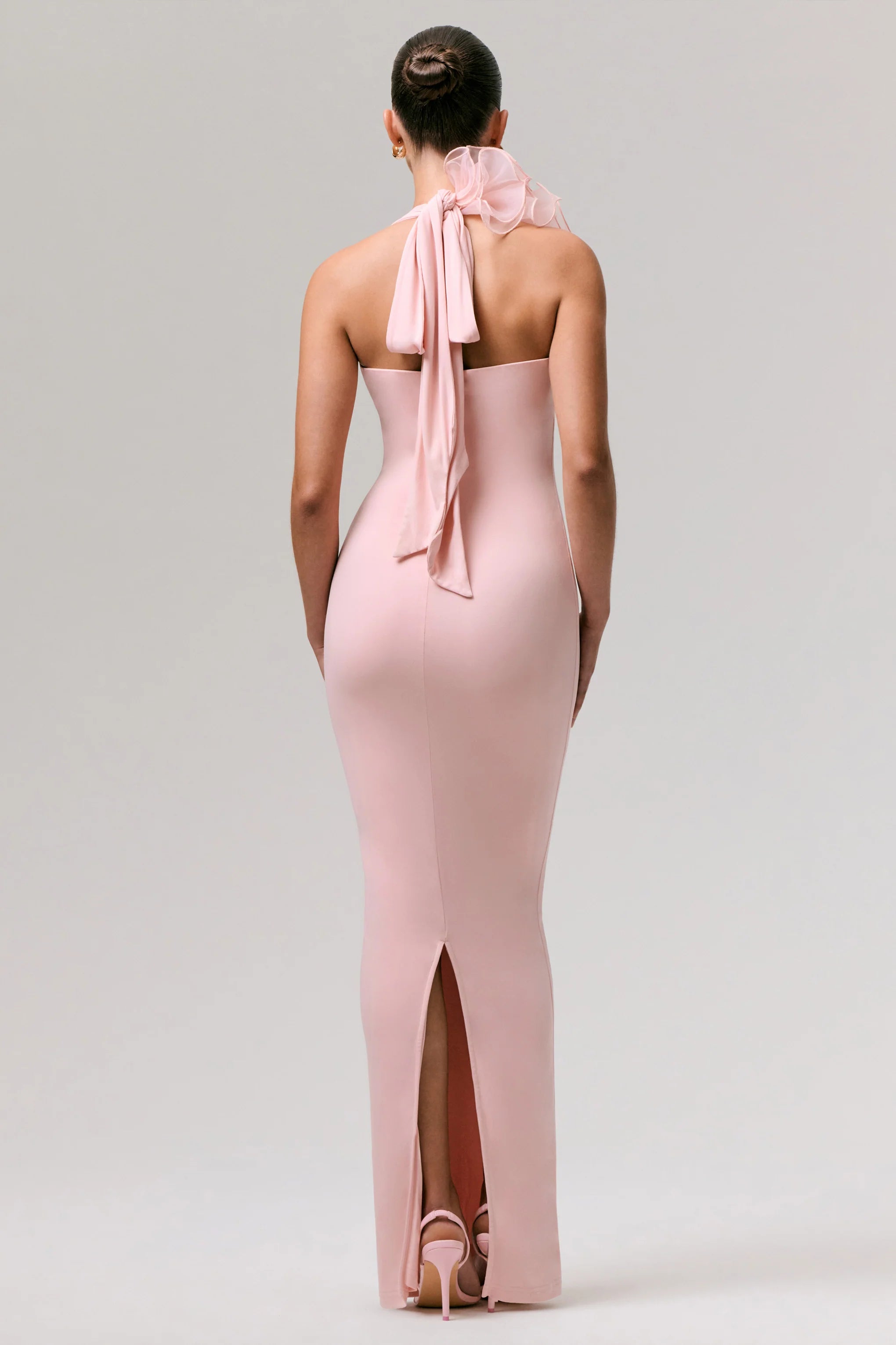 Harriet Pink Plunge Neck Maxi Dress With Floral Detail