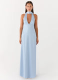 Alicia Satin Halter Maxi Dress Baby Blue