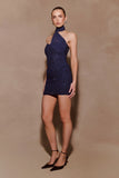 Mattea Diamante Mini Dress With Scarf Navy
