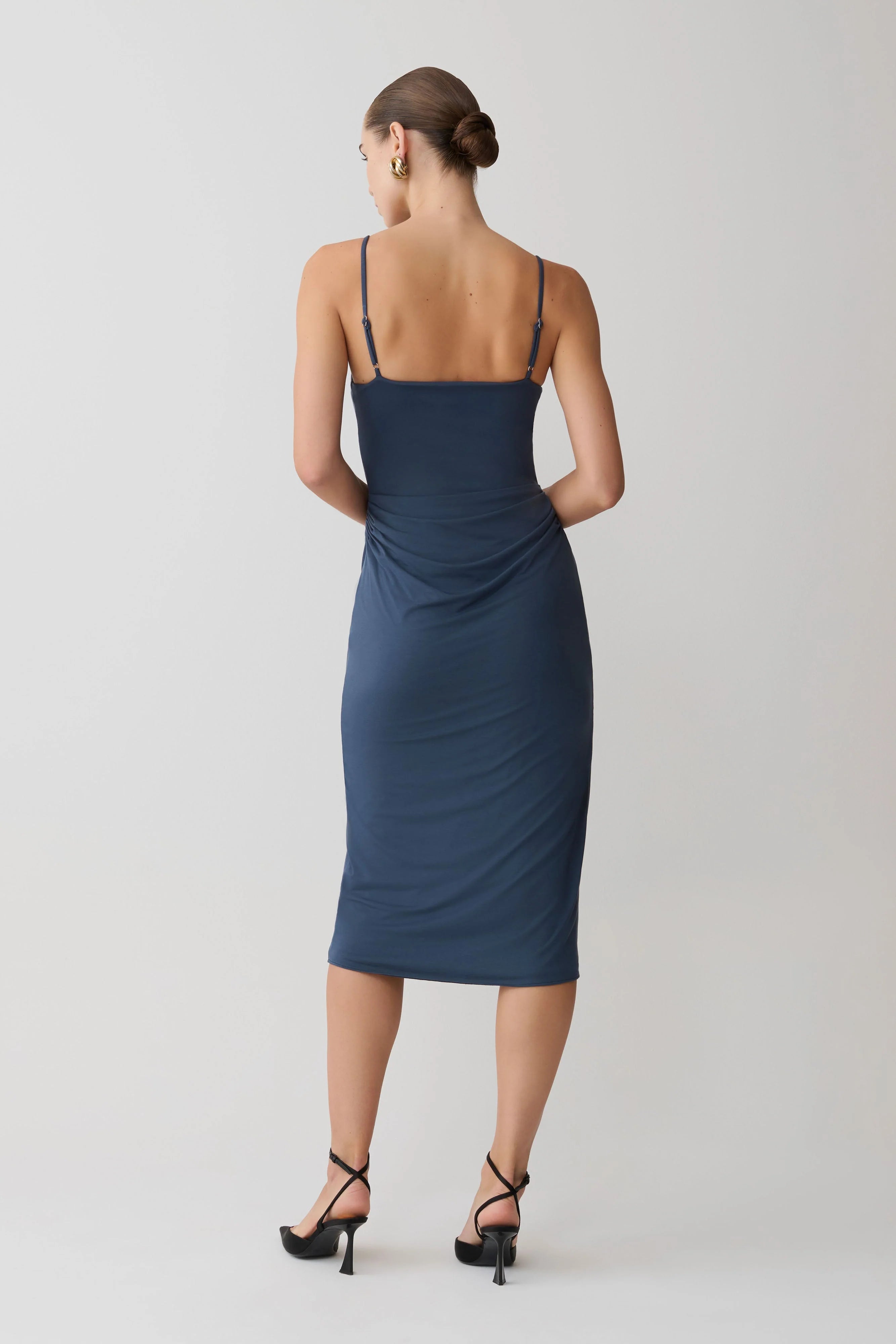 Vina Gathered Jersey Midi Dress Ink Blue