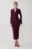 Amirose Ruffle Knit Midi Dress Plum