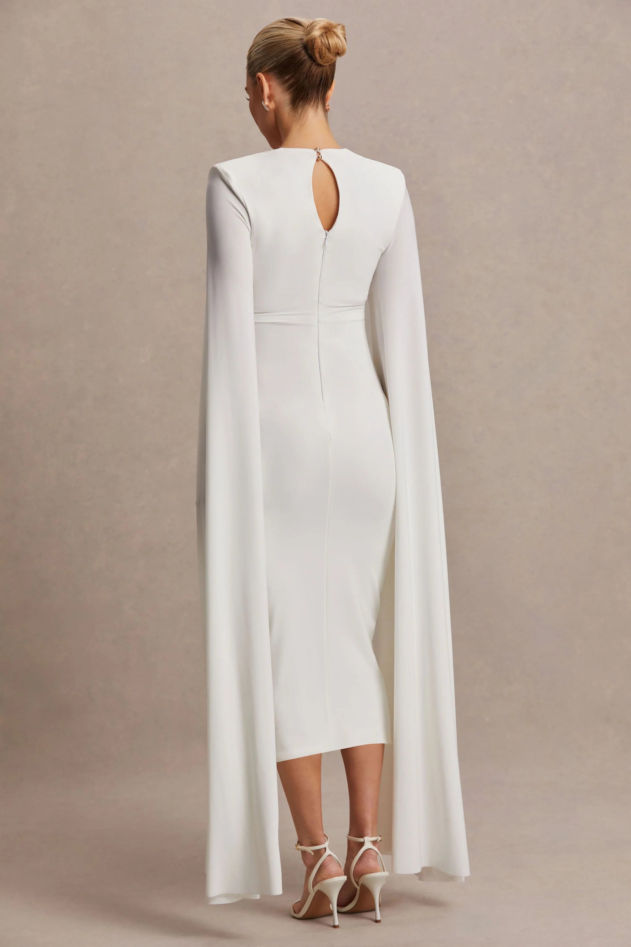 Flawless White Square Neck Maternity Midi Dress With Cape Sleeves