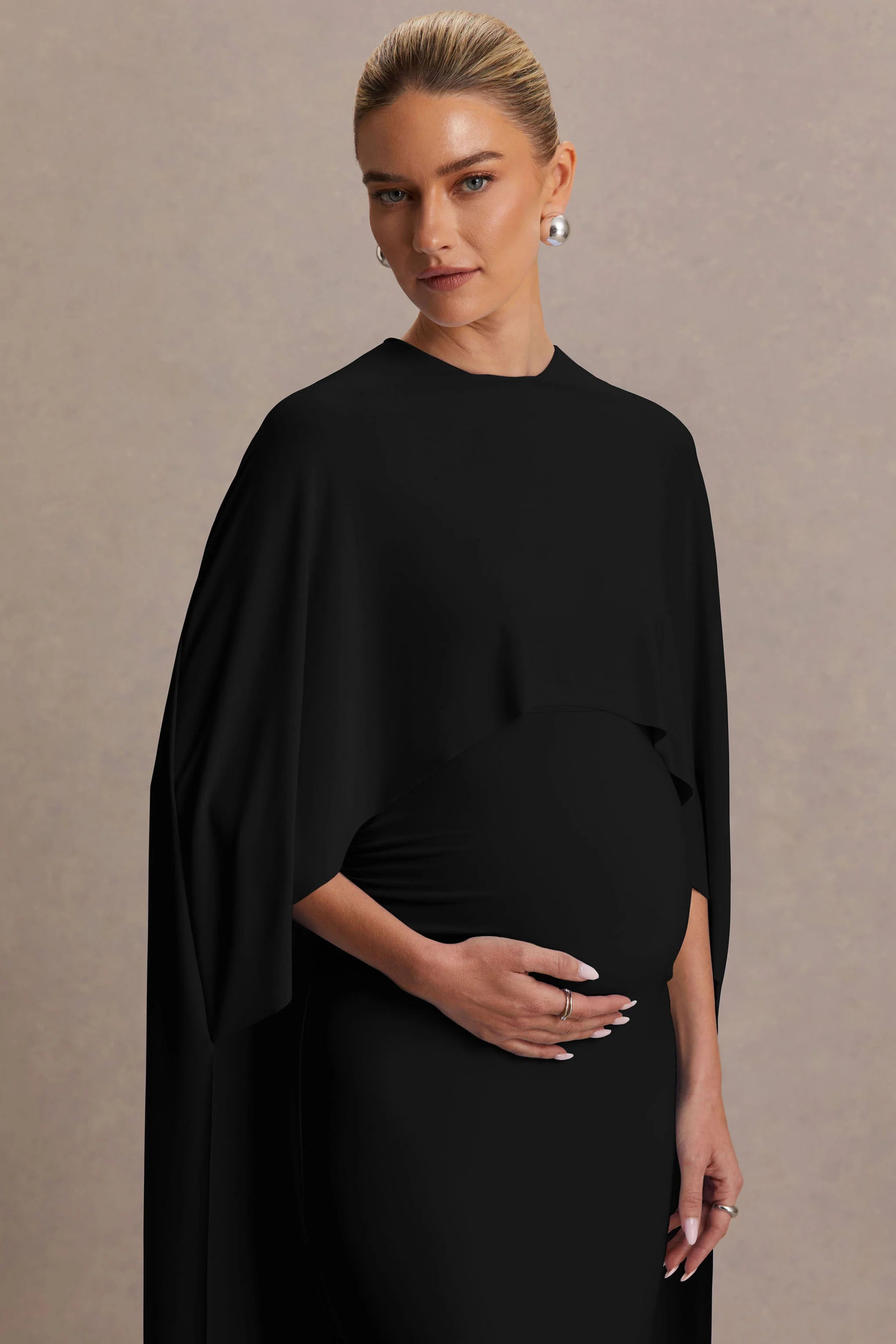 Padma Black Draped Maternity Maxi Dress With Cape Sleeves