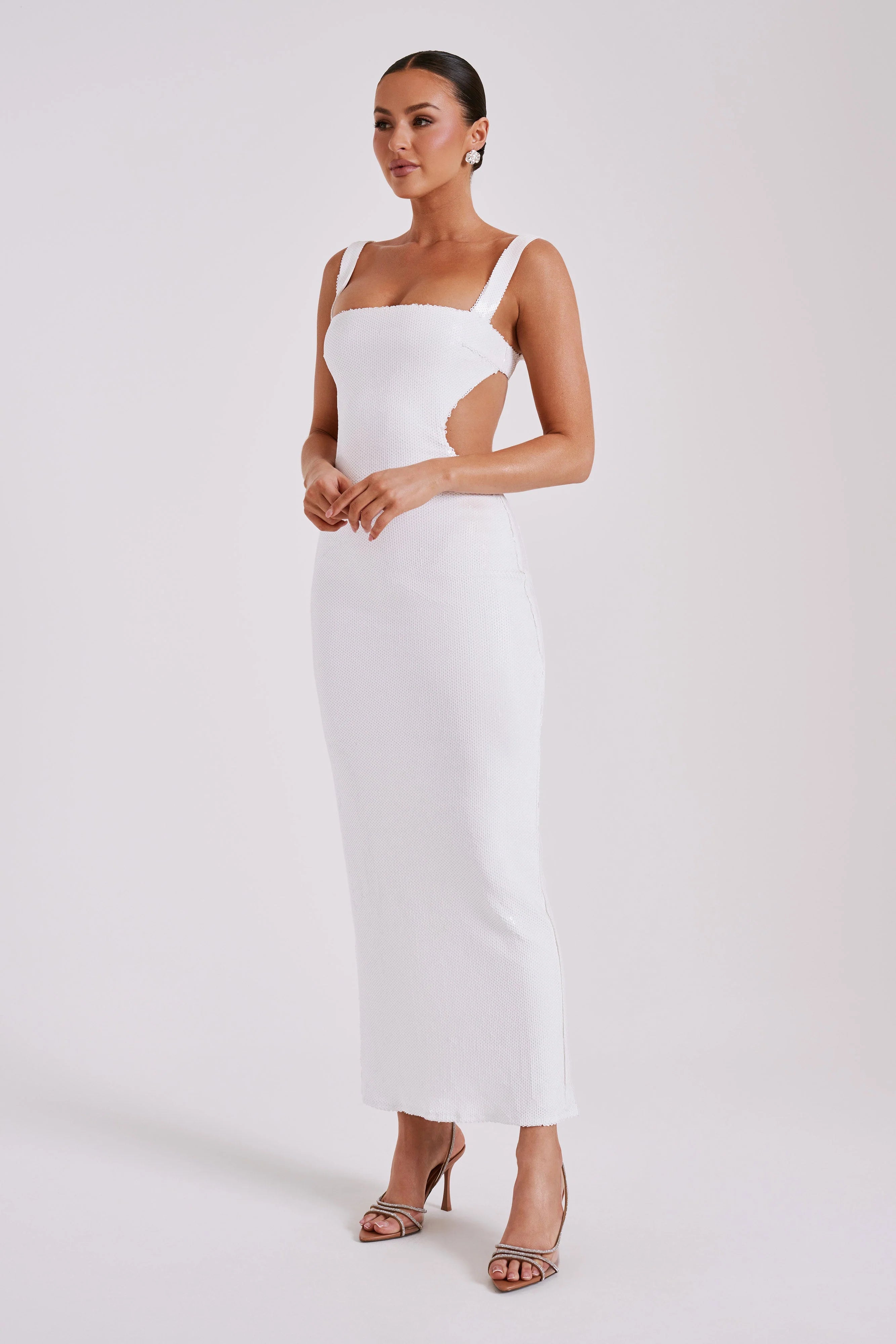 Adoria Sequin Cut Out Maxi Dress White