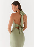 Heavy Hearted Satin Maxi Dress Sage