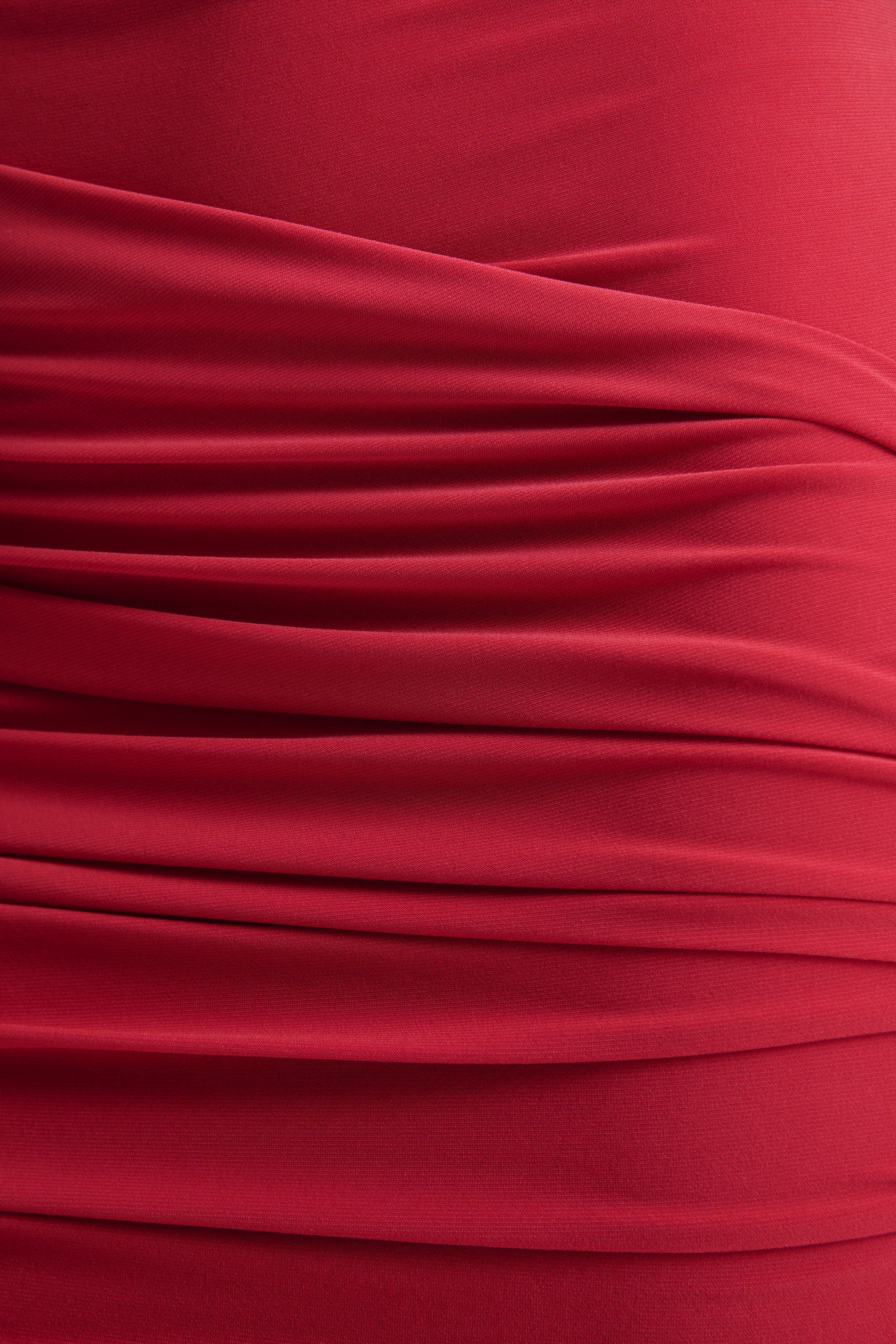 Aubrey Red High Neck Wrapped Mini Dress With Sash