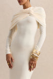 Evessa Cream Crew Neck Maxi Dress With Gathered Detailing