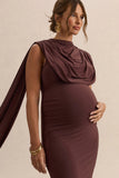 Milaine Dark Brown Round Neck Maternity Midi Dress With Cape Sleeves