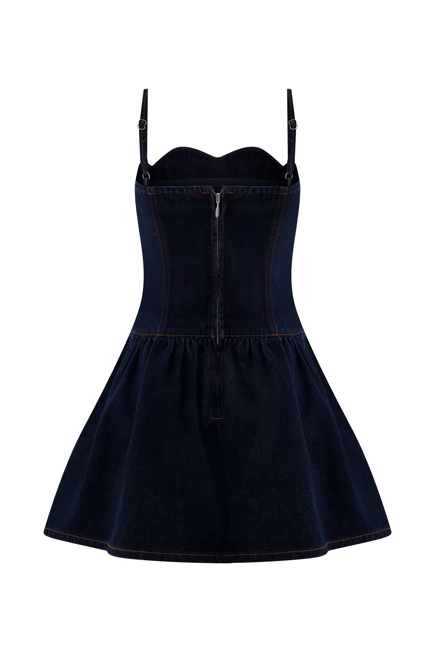 Cheyenne Scallop Denim Mini Dress Indigo Blue