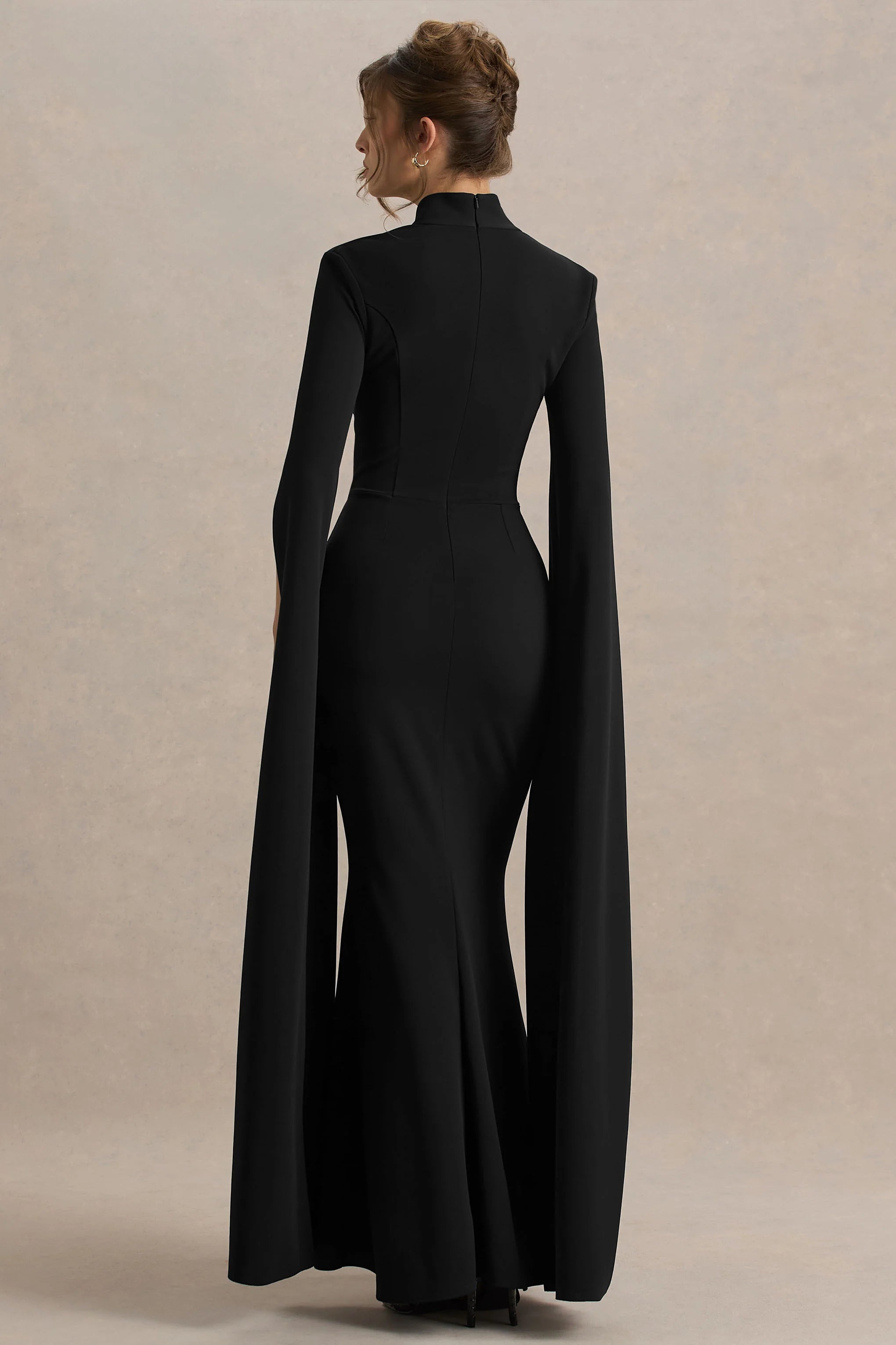 Esme Black Square Neck Maxi Dress With Cape Sleeves