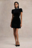 Margot Black High Neck Velvet Mini Dress With Embellished Detail