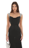 Silver Sequin Open Back Cowl Neck Dress in Black