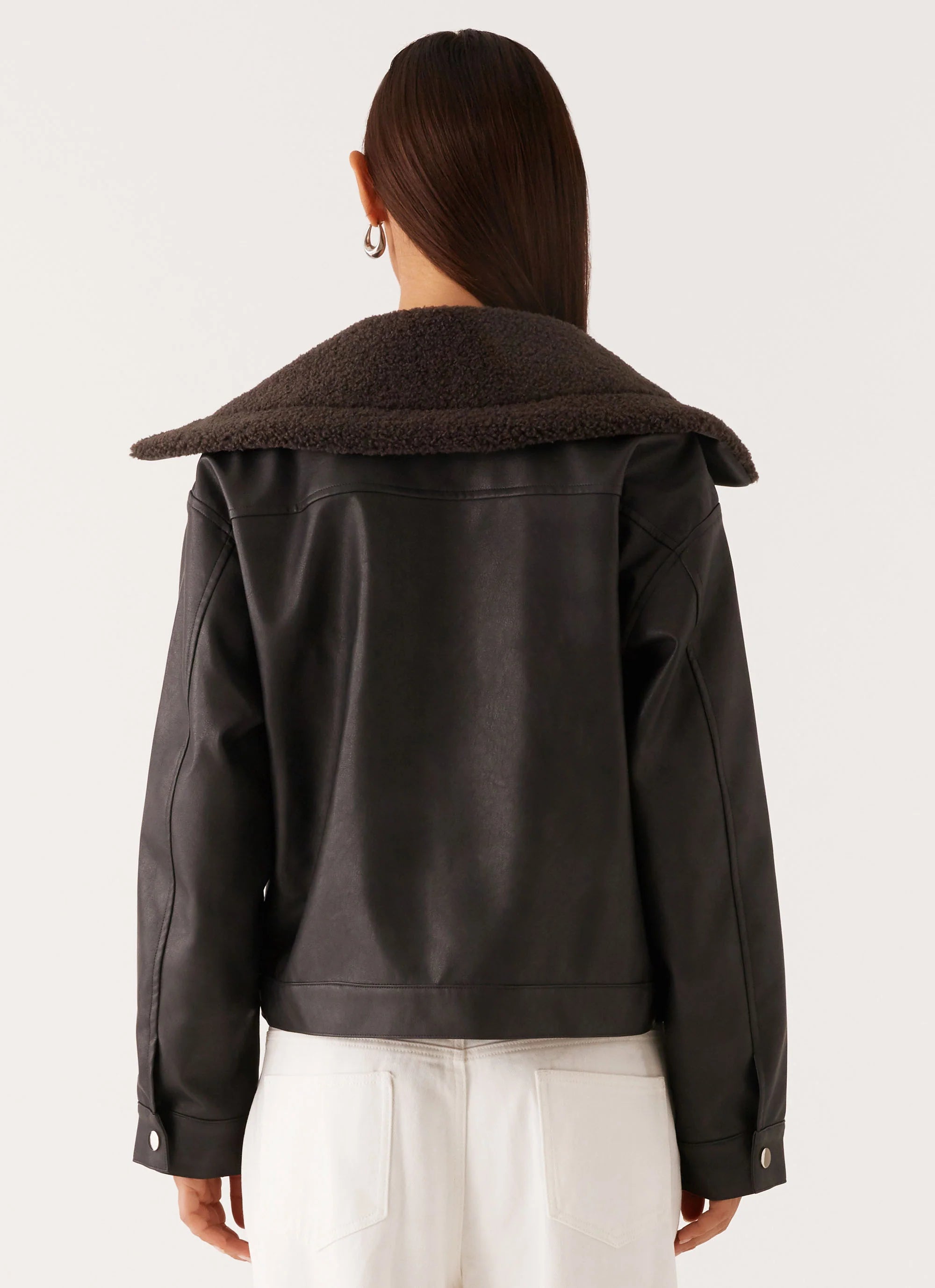 Inka PU Leather Shearling Jacket Charcoal