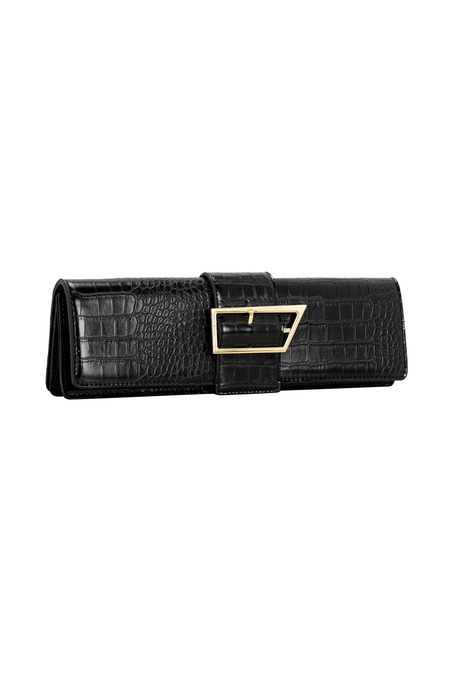 Jessica Faux Leather Crocodile Clutch Black