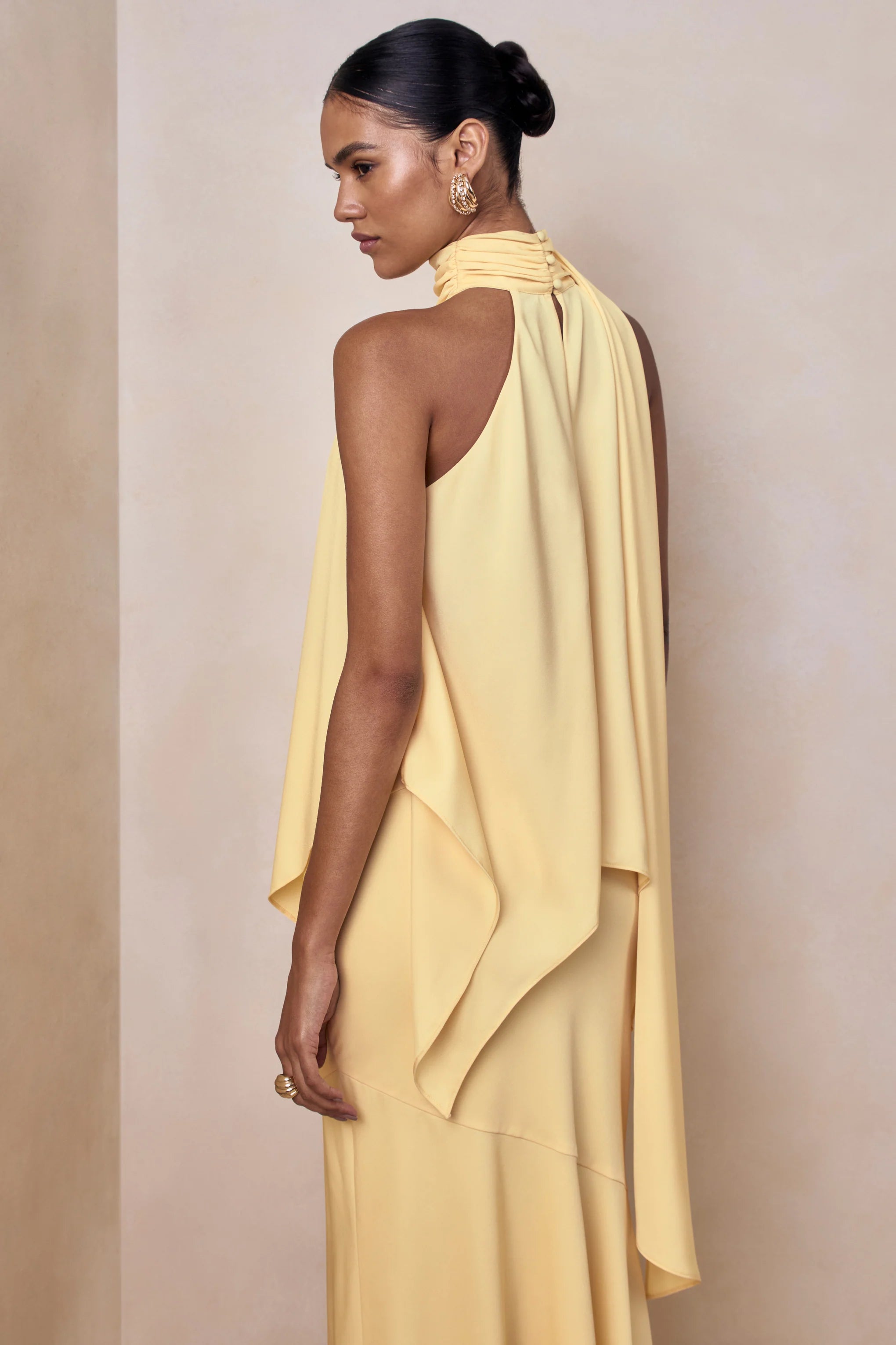 Sancelle Lemon Matte Satin Halter Neck Top