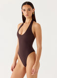 Set The Scene Halter Bodysuit Chocolate