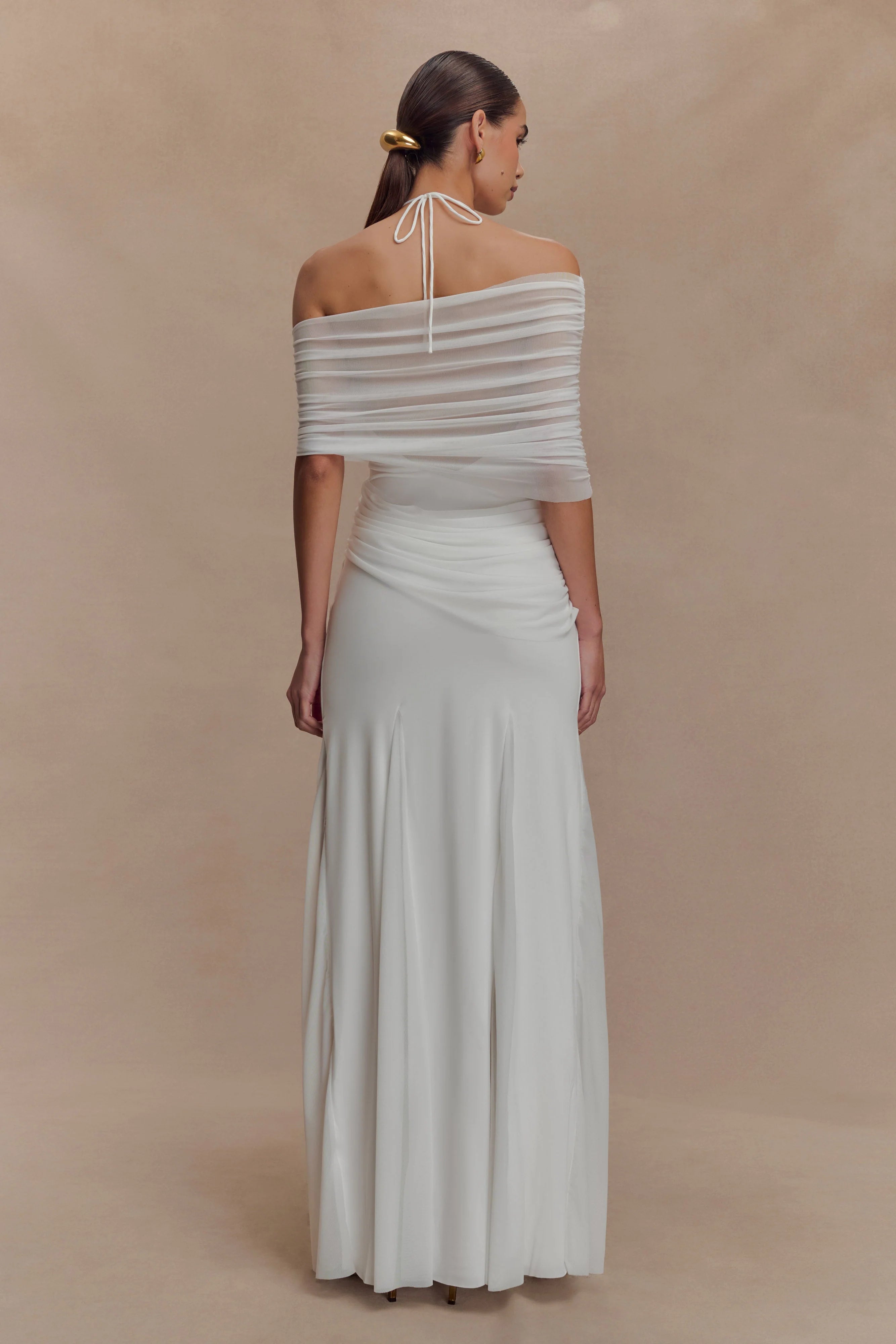 Gabrielle Slinky And Mesh Maxi Dress White