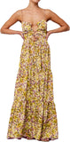 Women Floral Maxi Dress Tie Front Cut Out Backless Boho Spaghetti Strap Summer Beach Sundress