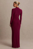 Alejandra Burgundy Maternity Long Sleeve High Neck Maxi Dress