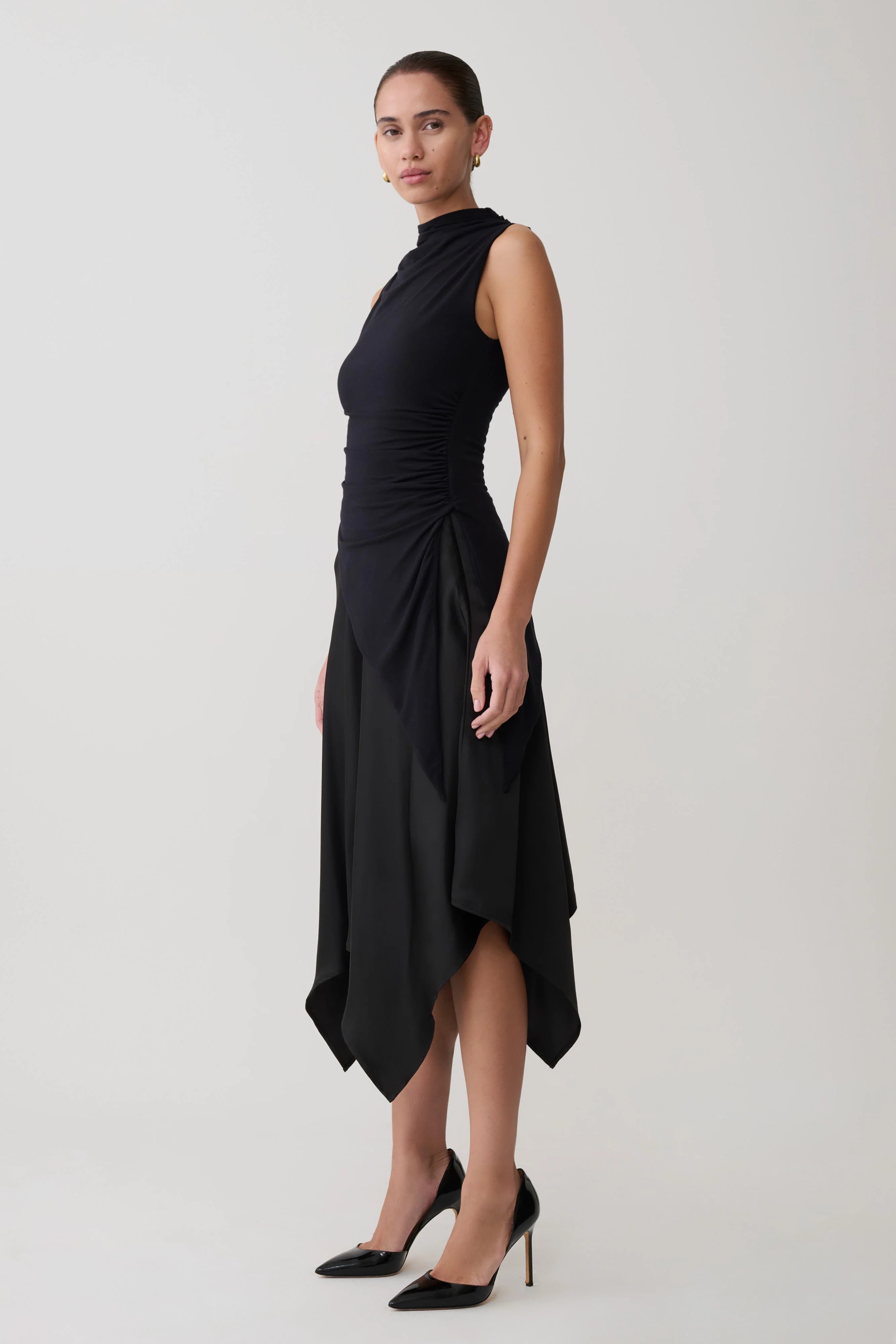 Suong High Neck Gathered Top Black