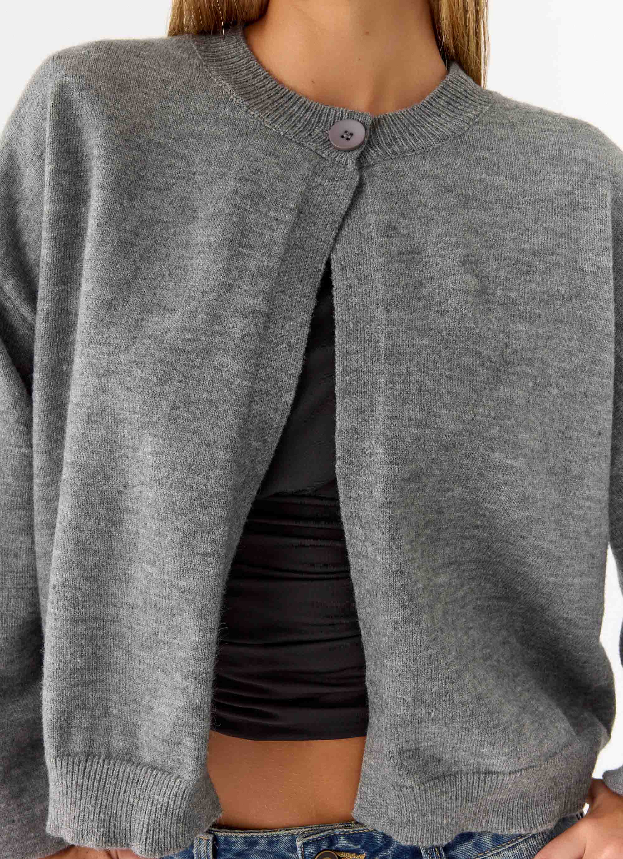 Annie One Button Cardigan Marle Grey