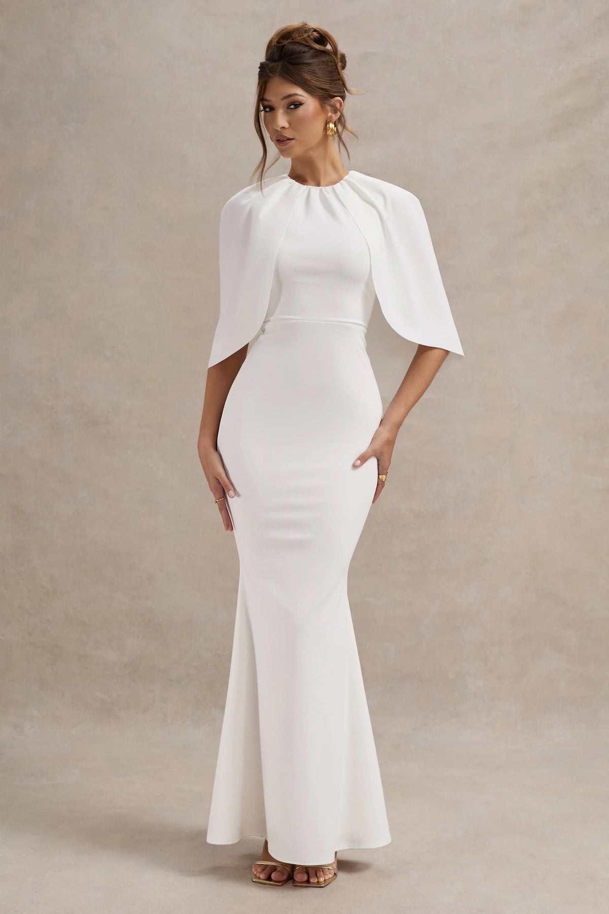 Kianne White Draped Short Sleeve Maxi Dress