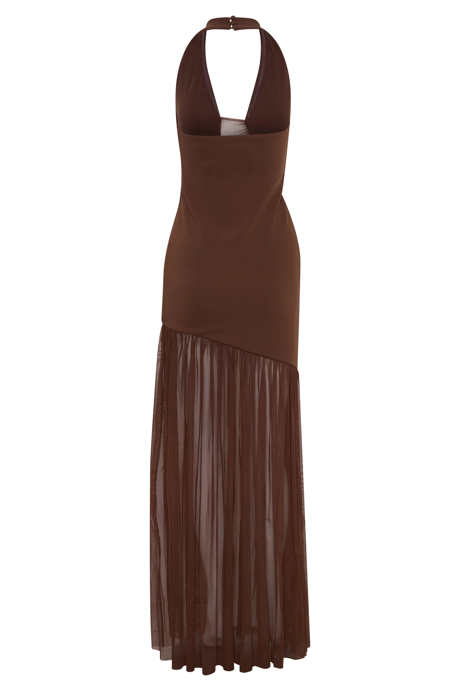 Aubree Crepe And Mesh Maxi Dress Chocolate Mocha