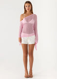 Telling Me Shimmer Knit Top Pink