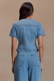 Marge Fitted Denim Short Sleeve Top Classic Blue