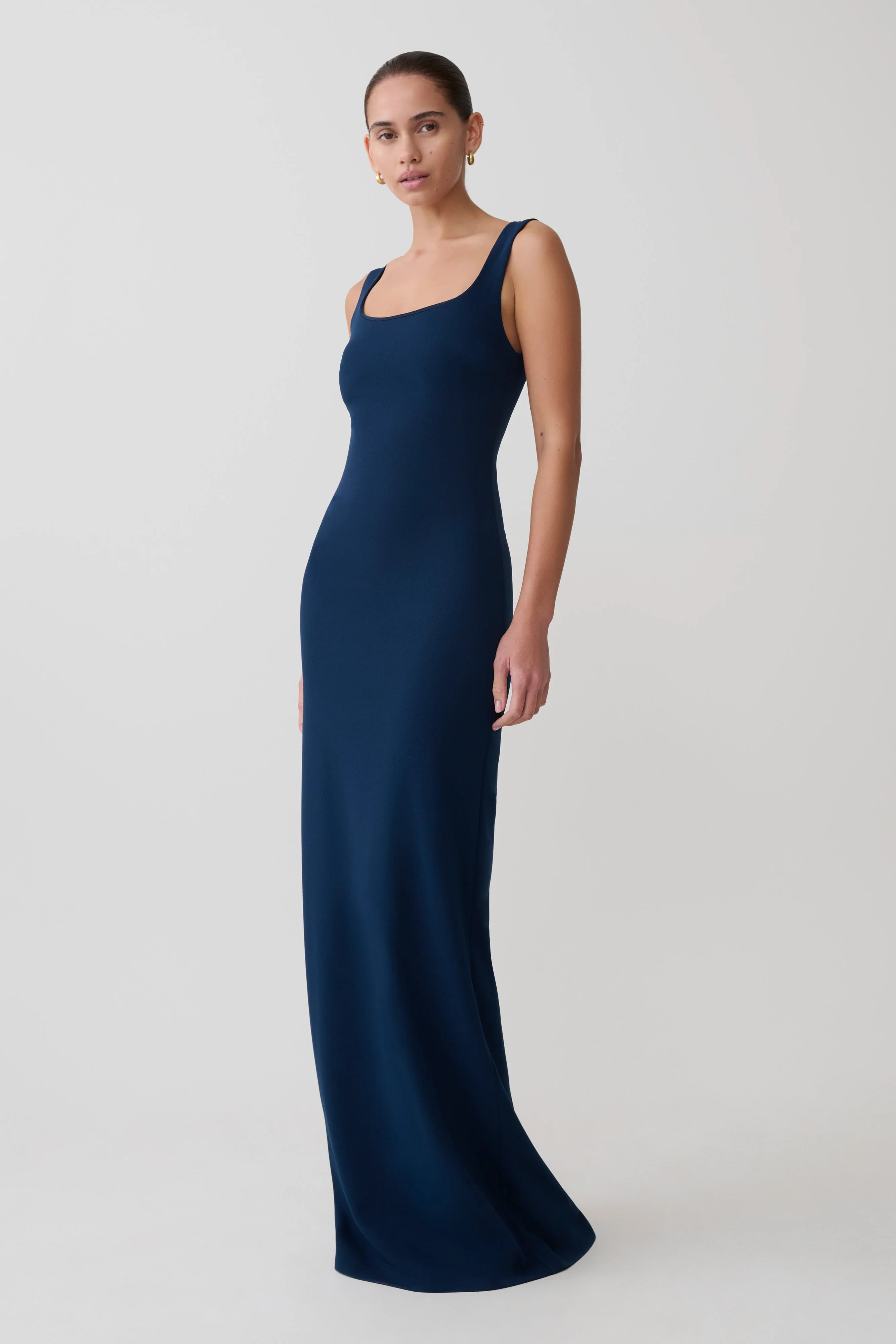 Rhea Detachable Cape Jersey Maxi Dress Navy