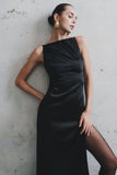 Violet Sleeveless Satin Maxi Dress Black