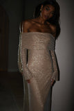 Marcel Off Shoulder Diamante Maxi Dress Nude